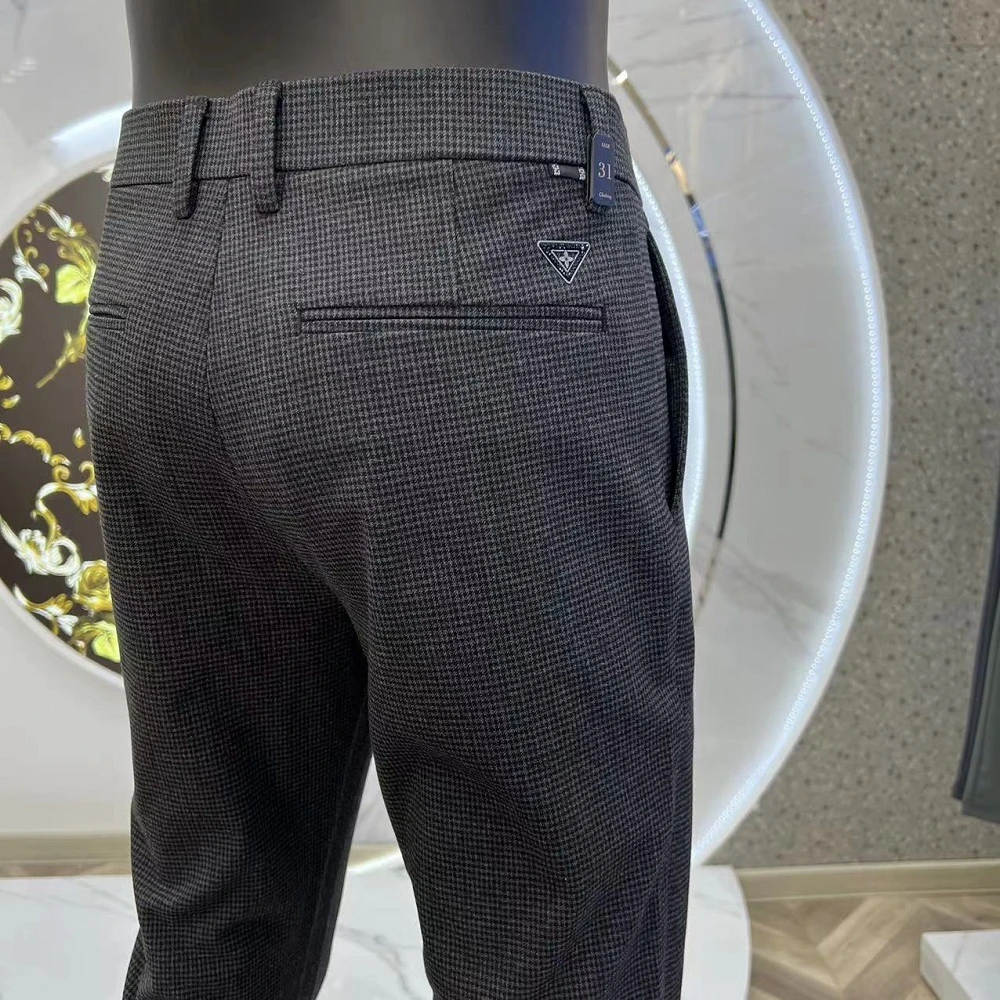 领硕冬季爆款X737千鸟格梭织高定休加厚闲裤显高显瘦直筒男士长裤