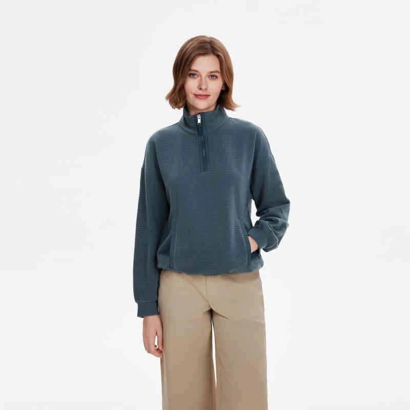 AIGLE艾高秋冬户外保暖耐穿半拉链抓绒衣立领落肩上衣女士BE07