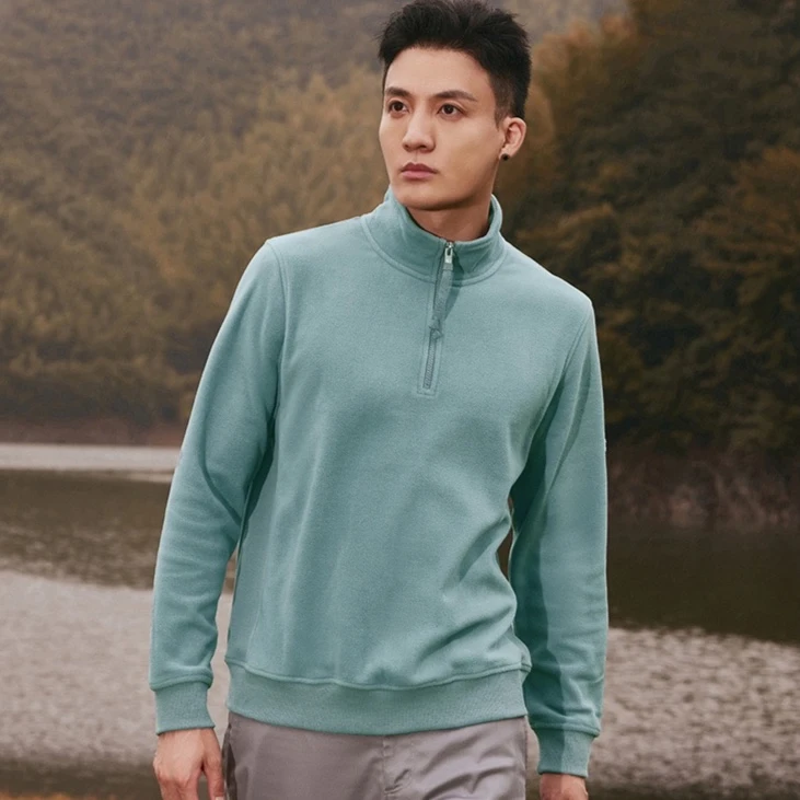 AIGLE艾高秋冬款男士半拉抓绒衣户外休闲加绒外套高领AF51