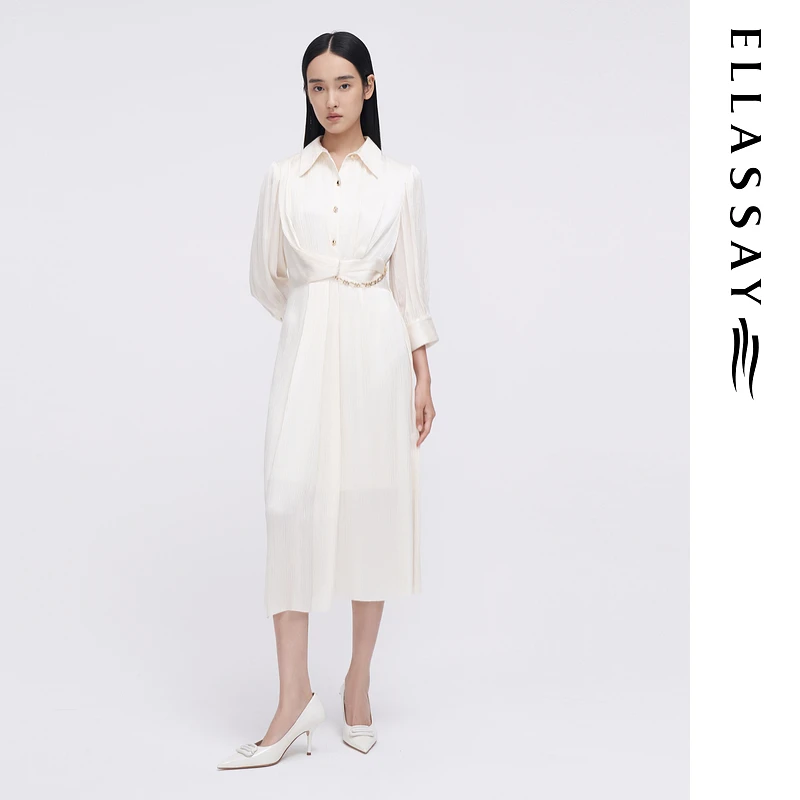歌力思春夏新款通勤收腰防晒长袖衬衫连衣裙尤莱特EWF341Y05700