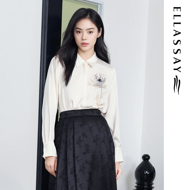 ELLASSAY歌力思新款桑蚕丝朦胧美诗意衬衫女EWU353C00200