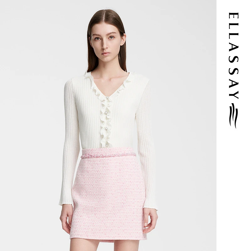 ELLASSAY歌力思2024春季新款法式荷叶边针织衫女EWE351M01400