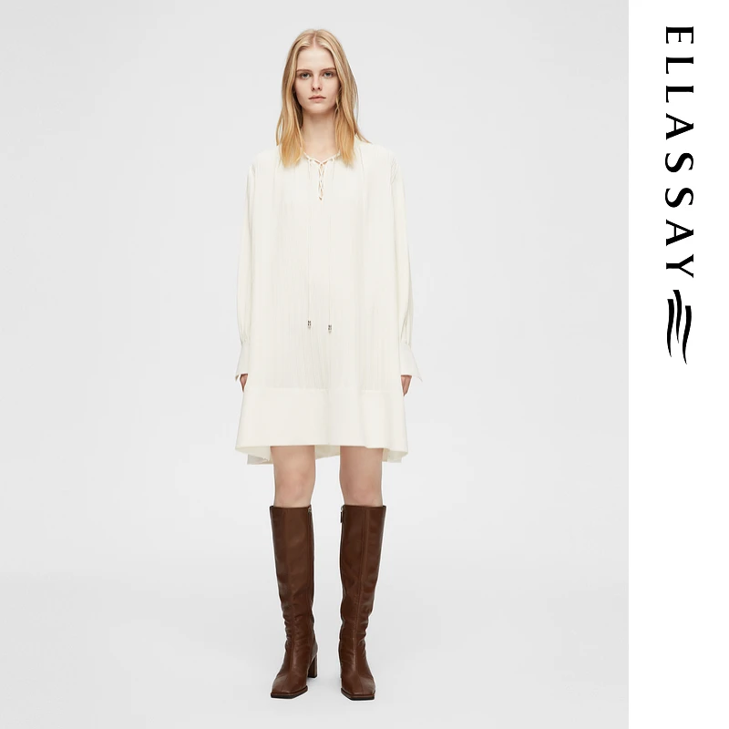 ELLASSAY歌力思25早春新款垂感绑带压褶挺阔连衣裙女EWB361Y00500