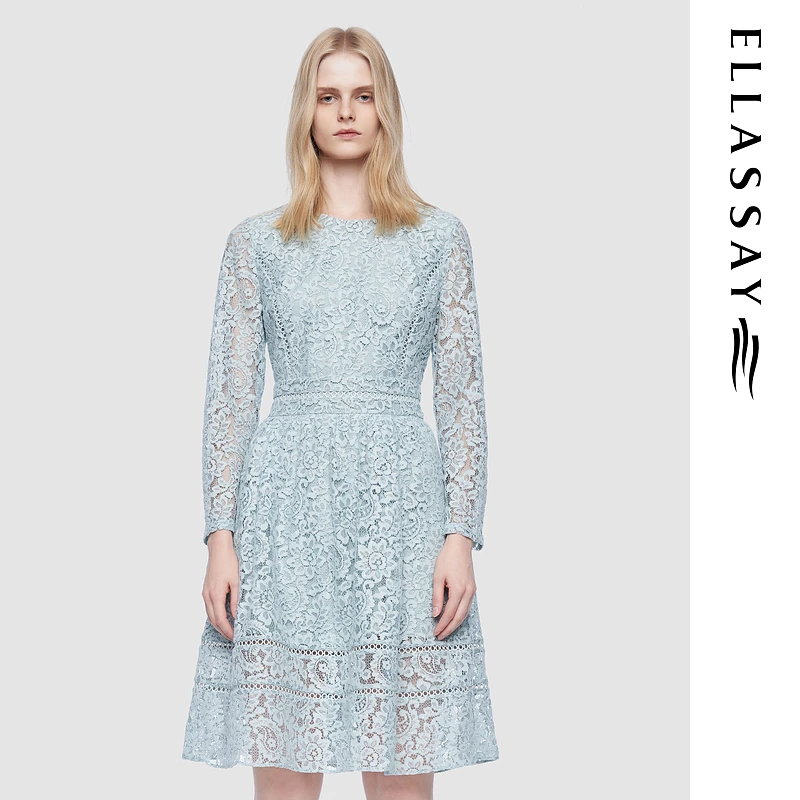 ELLASSAY歌力思2025款岚山绿法式镂空蕾丝连衣裙EWD361Y23200