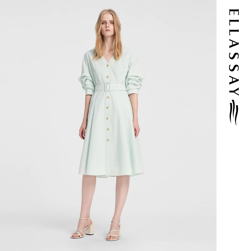 ELLASSAY歌力思2024夏季款法式浪漫衬衫裙约会连衣裙EWB351Y01100