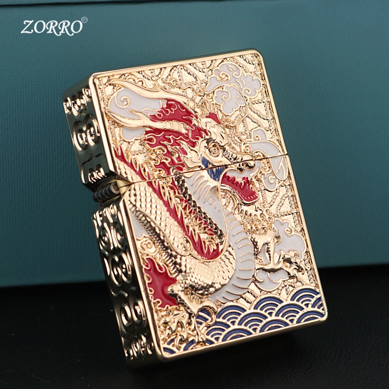 正品佐罗ZORRO盔甲双面威龙煤油创意打火机黄铜内胆防风高档貔貅