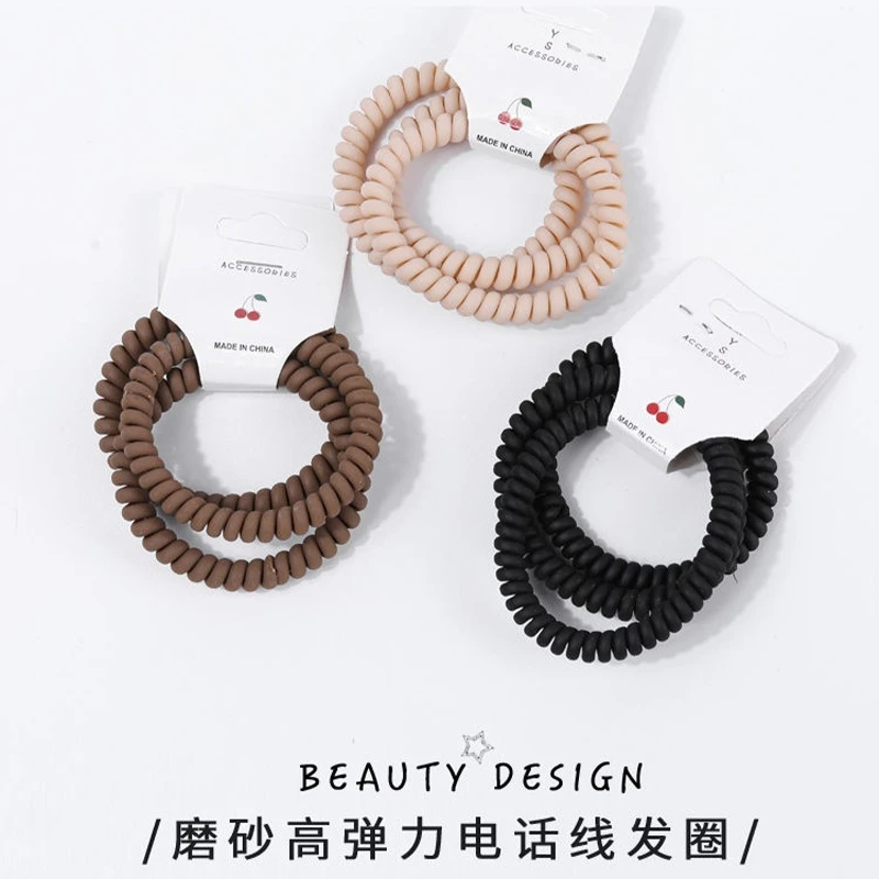 一卡3根百搭基础款奶茶色电话线头绳发圈少女心高马尾发绳皮筋 I