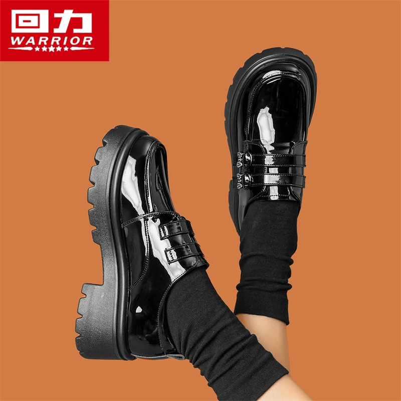 回力乐福鞋女鞋春季2025新款黑色亮面皮鞋英伦百搭休闲玛丽珍单鞋