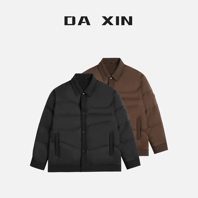 DA XIN秋冬拼接设计轻薄白鸭翻领绒棉服商务休闲保暖长袖外套男士