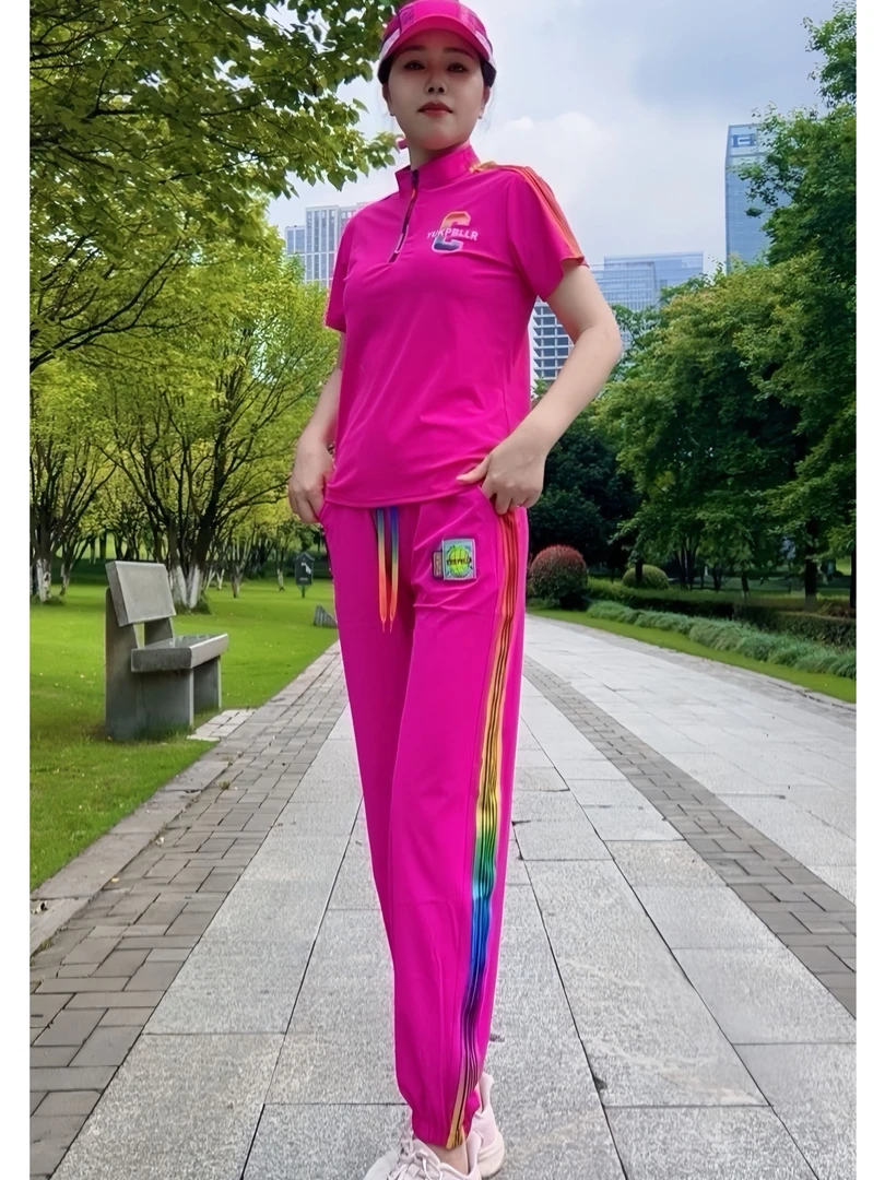 5{面膜套装}广场舞裤时尚洋气休闲显瘦夏宽松透气薄款女款运动裤