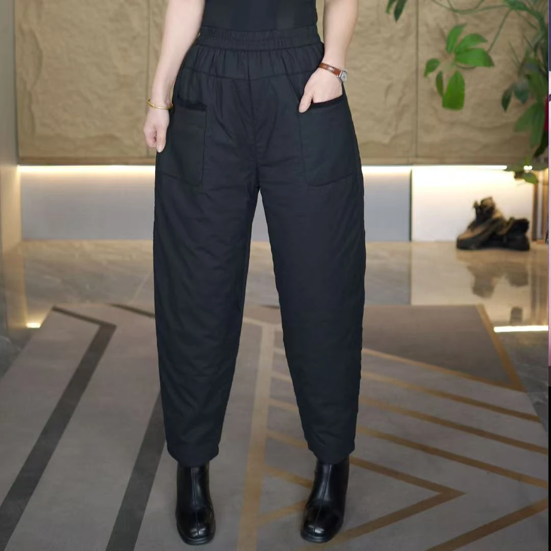 （冬季夹棉棉裤）全松紧腰宽松整张棉哈伦裤纯色显瘦大口袋休闲裤