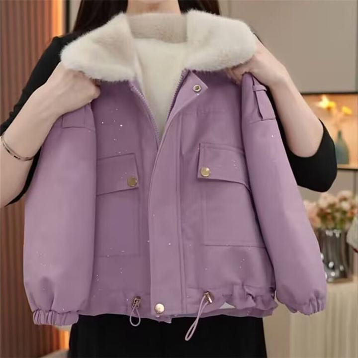 〖宝甜SWEET〗女童新款韩版加厚款紫色翻领加厚外套BW8015