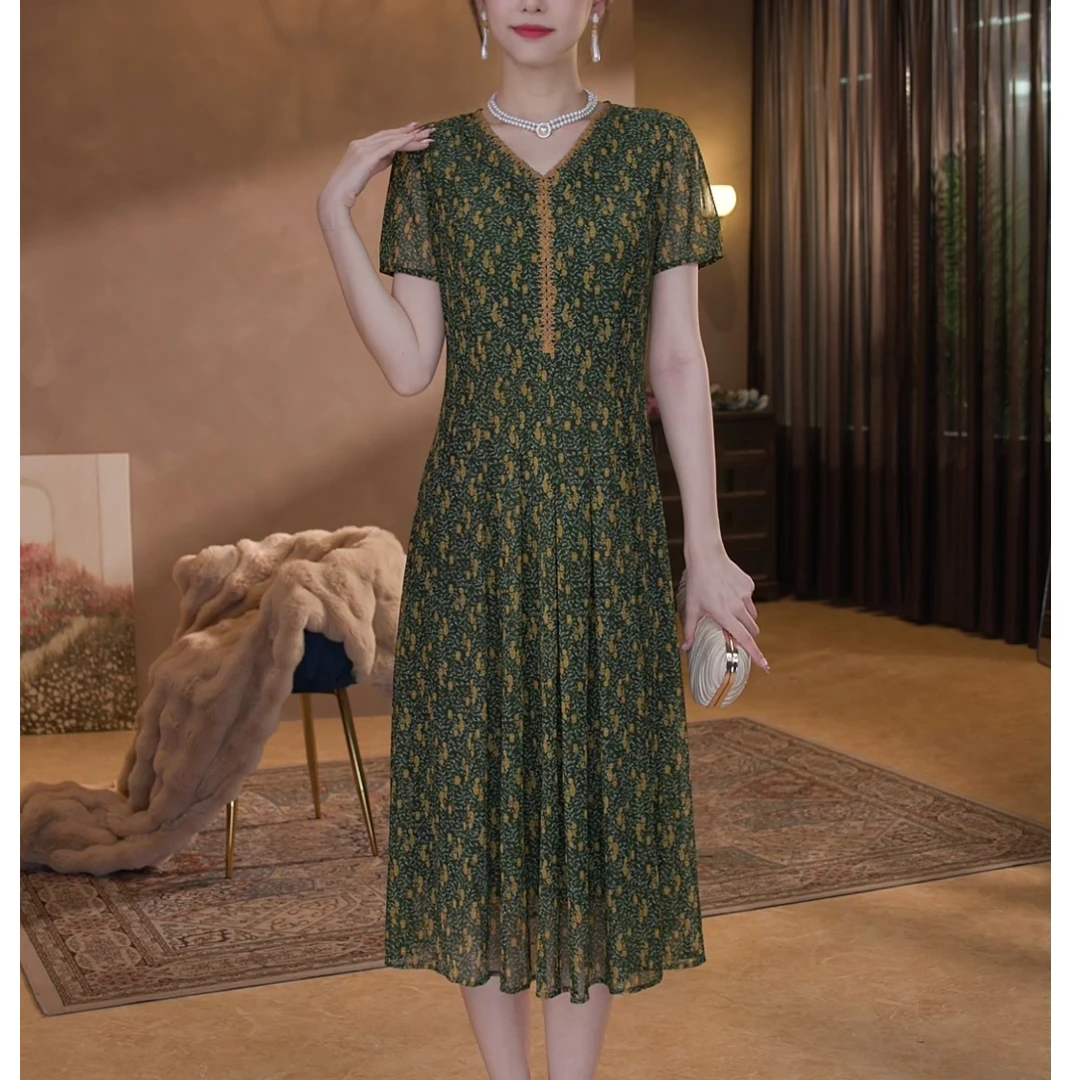 【香妮芬】83127台湾纱修身连衣裙新中式国风新款显瘦气质碎花裙子