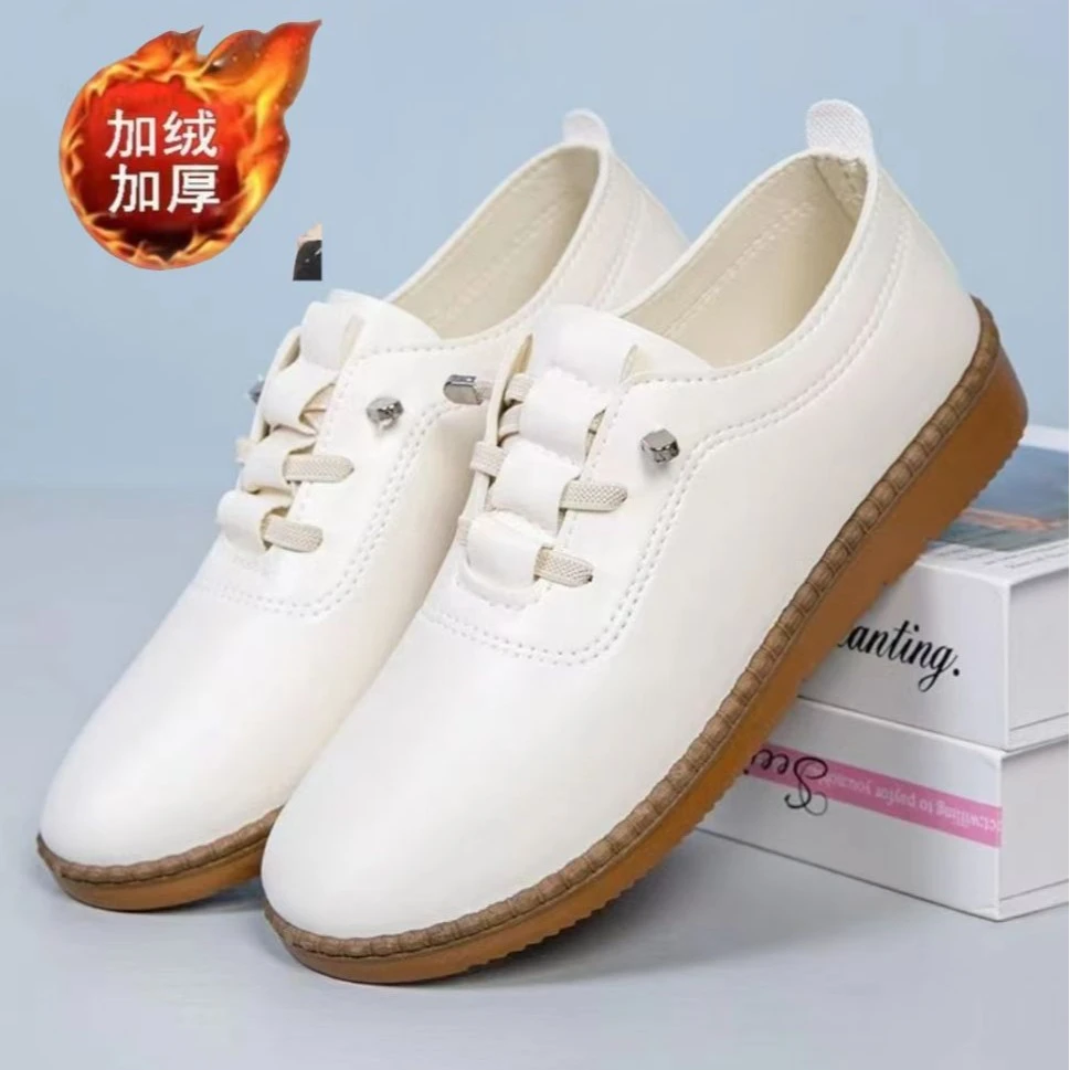 2024新款冬季牛筋软底平底鞋棉鞋休闲鞋小皮鞋妈妈鞋懒人鞋单鞋
