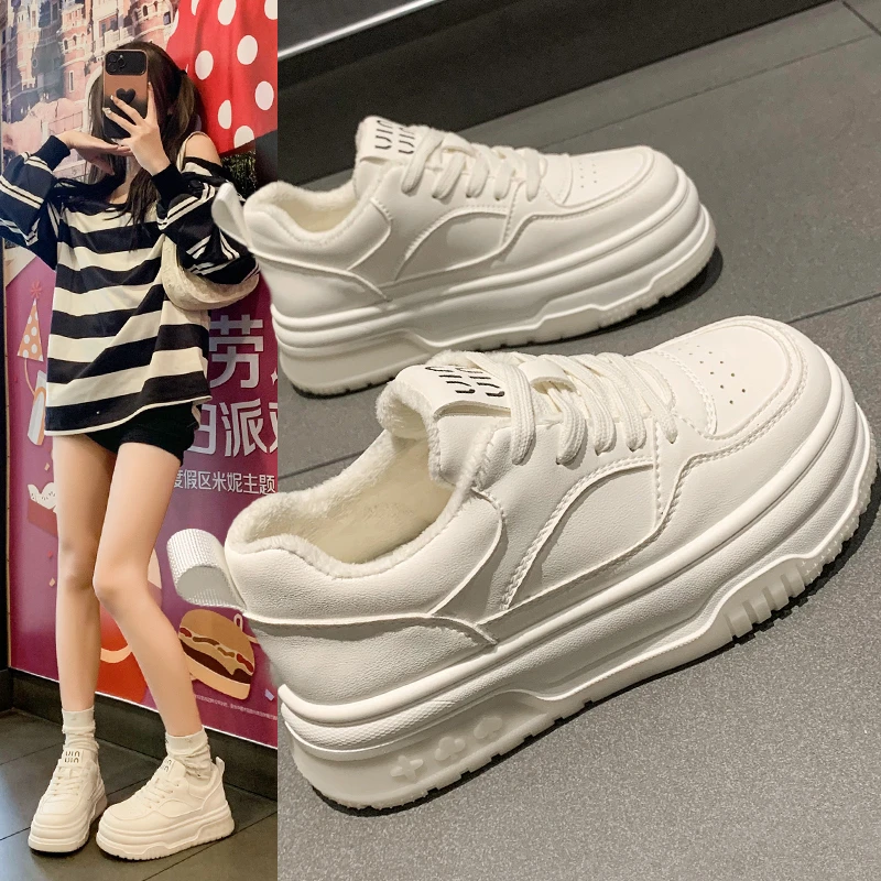 回力潮加绒保暖厚底小白鞋女冬季新款松糕软底休闲运动板鞋棉鞋女