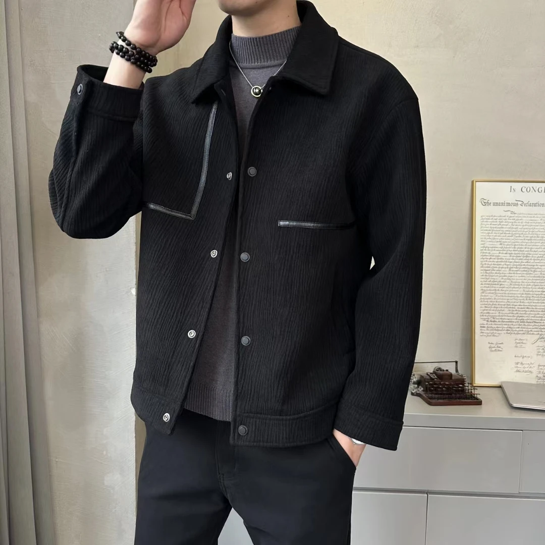 2024秋冬季男士毛呢加厚短款修身时尚百搭休闲夹克外套