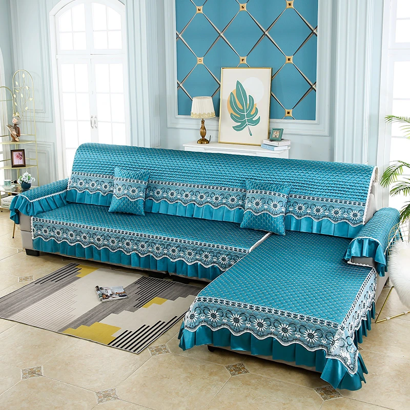 【四季恋歌】四季通用冰丝高档夹棉盖巾简约防滑组合沙发套罩盖布