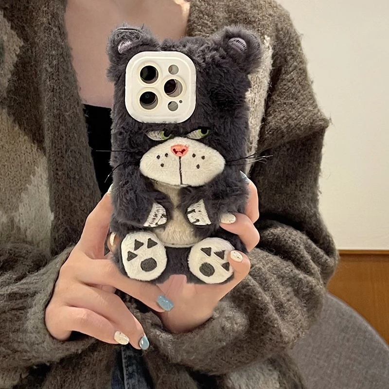 可爱路西法猫毛茸茸苹果15手机壳iphone14pro秋冬季x高级感手机壳