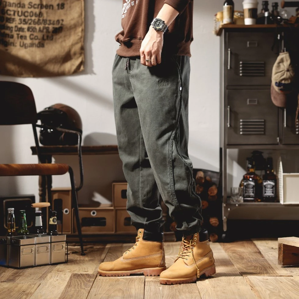 2506男纯棉水洗束脚工装裤宽松大码秋冬新款休闲长裤