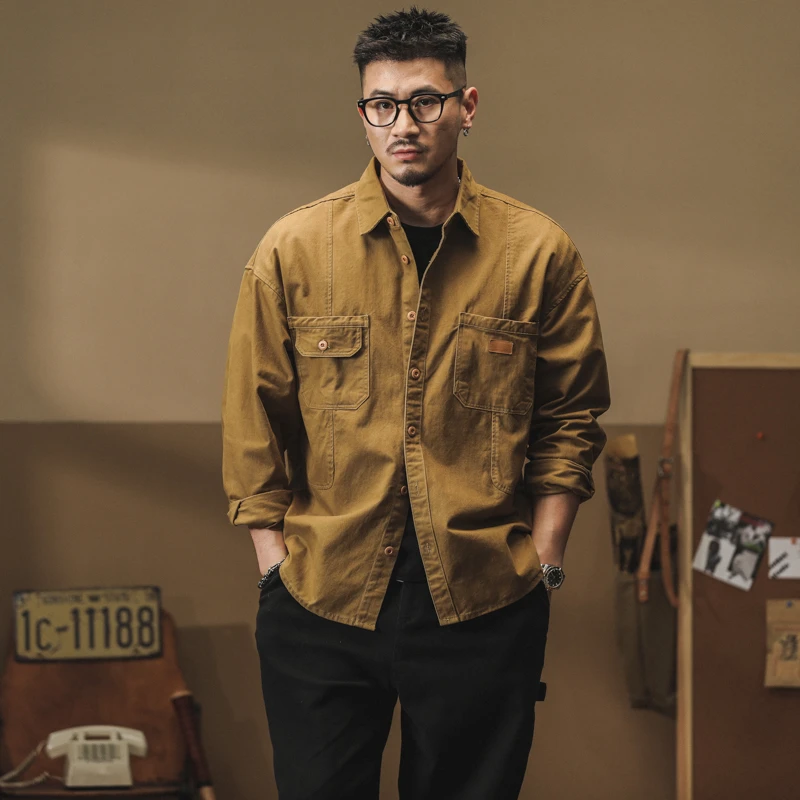 6016男款宽松百搭水洗潮流秋冬季复古美式休闲长袖衬衫