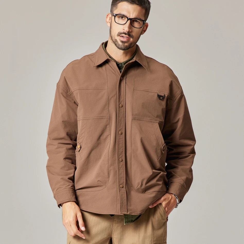 6059美式复古重磅工装夹克男衬衫百搭硬汉翻领宽松上衣长袖锦氨面
