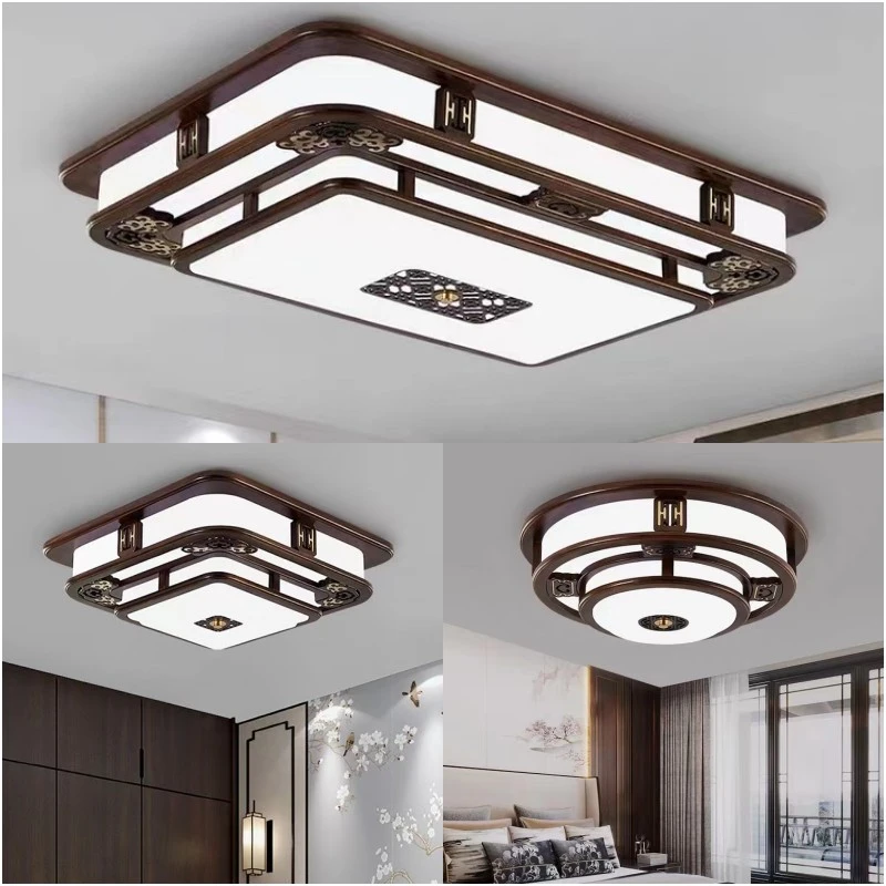 新中式客厅灯具实木中国风长方形古典l卧室书房餐厅现代吸顶灯饰