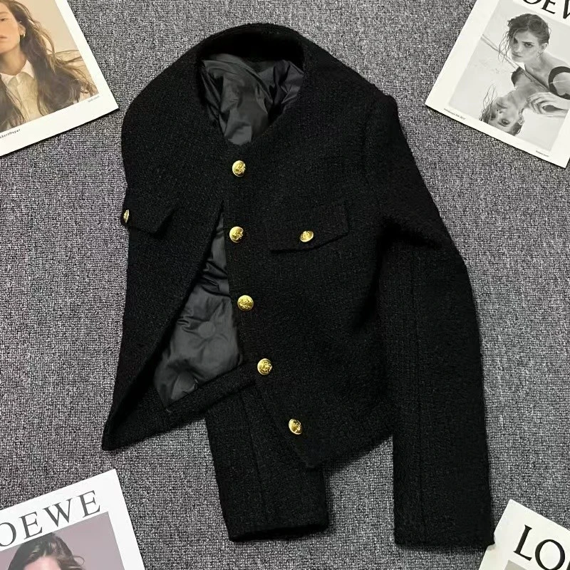 〖黑金 现货〗2024新款冬季高级感圆领小香风短款外套女黑金粗花呢