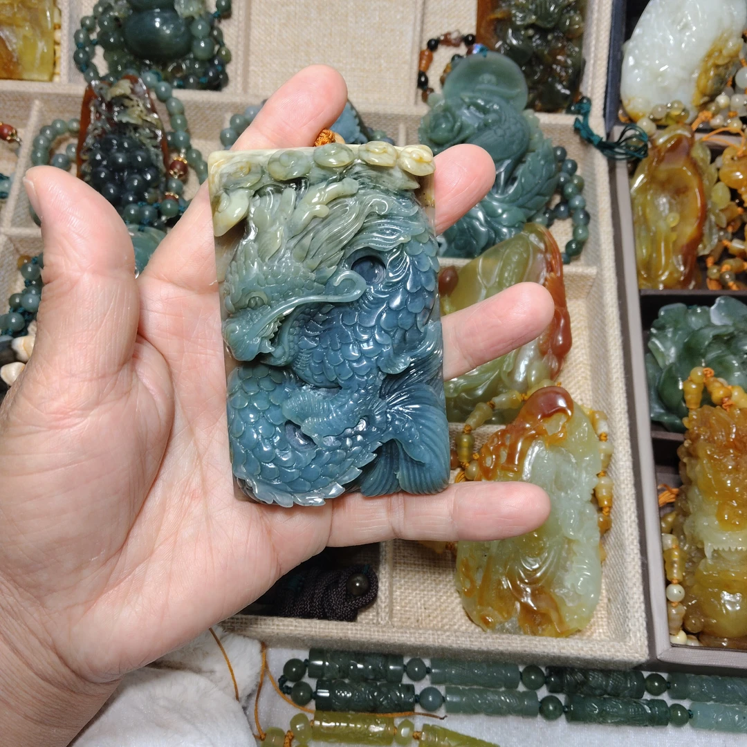 岫玉吊坠龙牌毛衣链项链挂件配饰珠宝玉器辽宁岫岩工厂定制天然