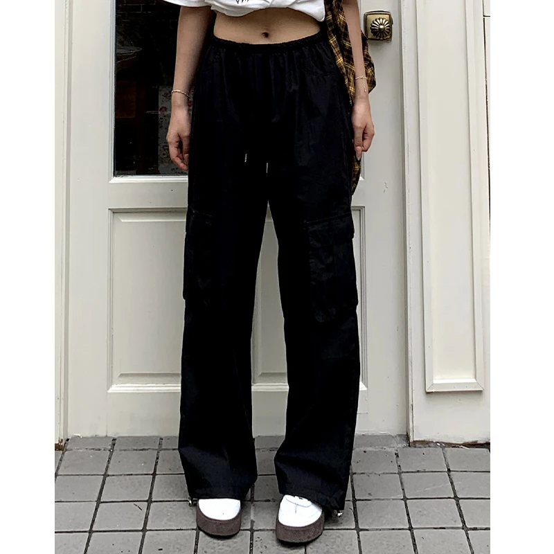 【清清】橘子树在哪儿直筒工装裤女夏高腰显瘦抽绳阔腿休闲长裤