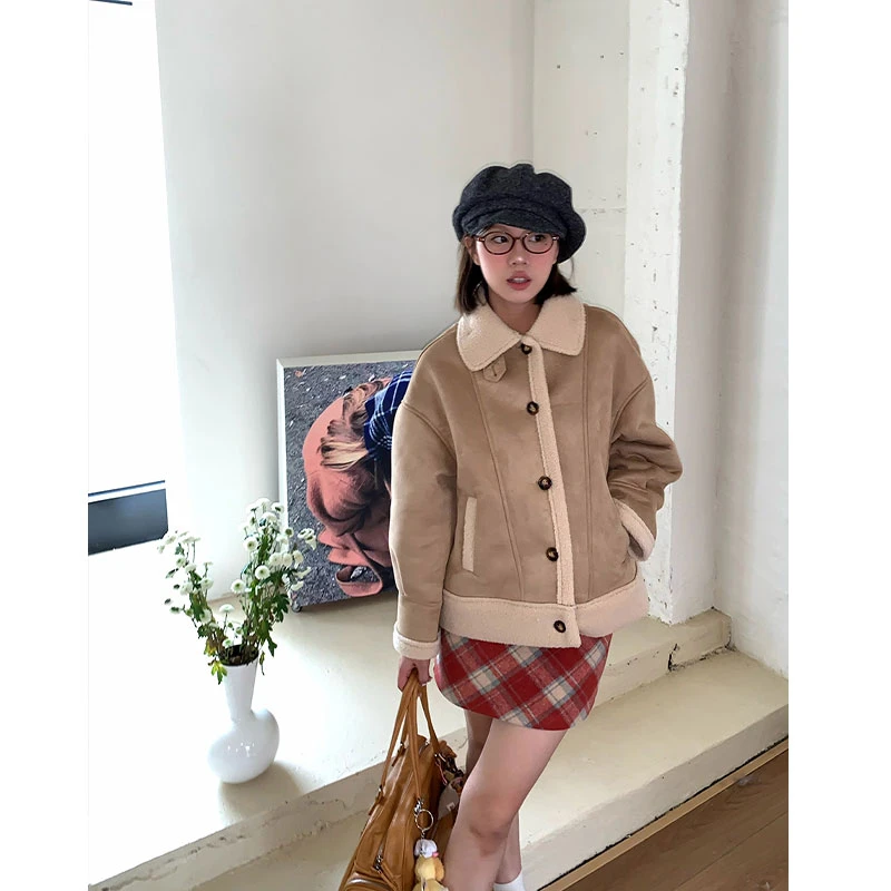 橘子树在哪儿复古毛茸茸外套女冬季款高级感宽松显瘦皮毛一体上衣