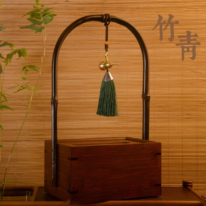 竹制抽纸盒茶道书房民宿装饰禅意摆件新中式高档创意手提纸巾盒