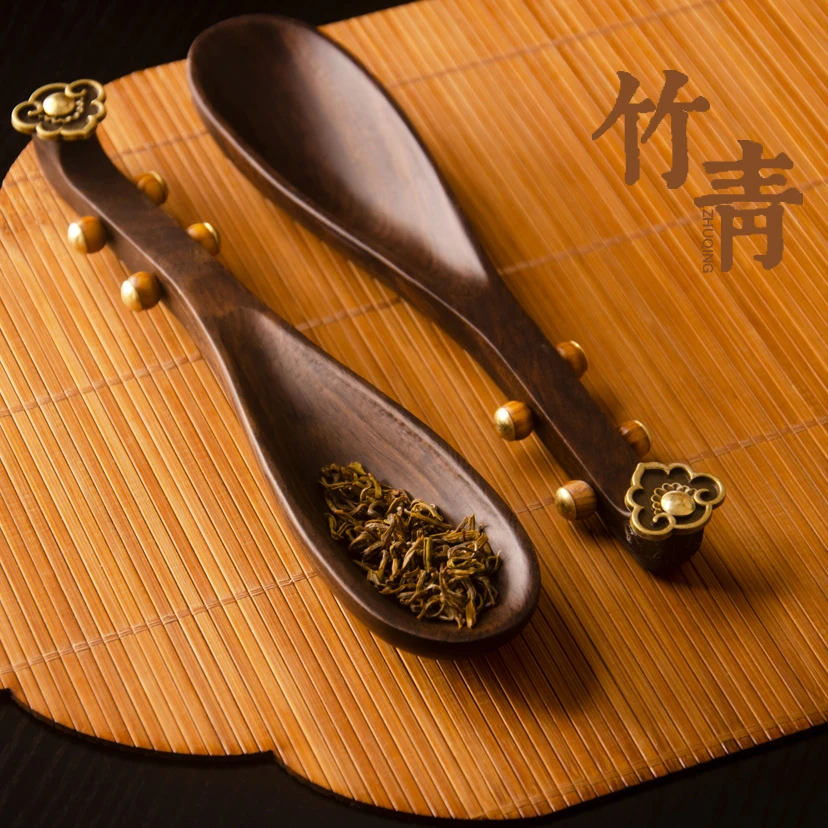 黑檀木琵琶茶勺功夫茶具家用功夫泡茶工具茶道零配件实木茶匙茶铲