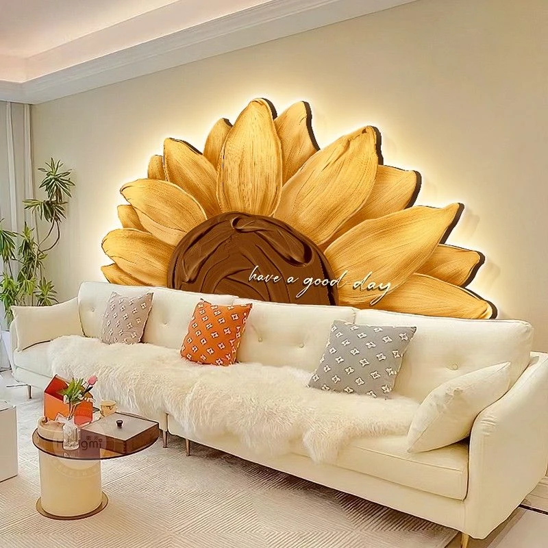 向日葵客厅灯光装饰画奶油风发光画沙发背景墙现代简约卧室床头画