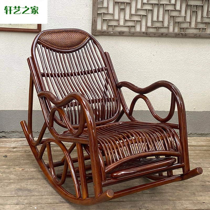 真藤椅摇椅靠背椅大人藤编阳台家用休闲摇摇椅老人沙发躺椅逍遥椅