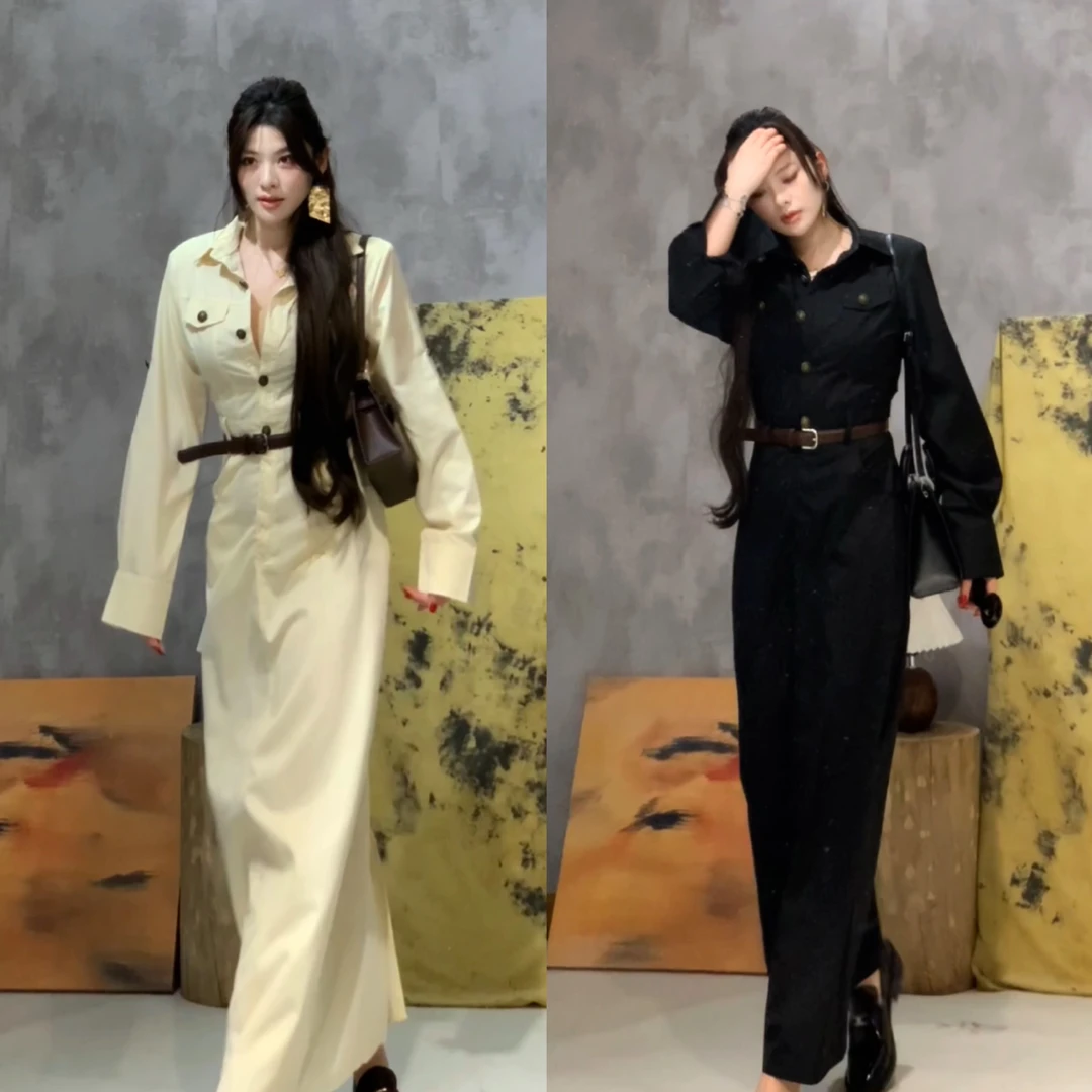 【高知姐姐】微胖MM 高级感气质Polo领法式工装收腰显瘦长款连衣裙