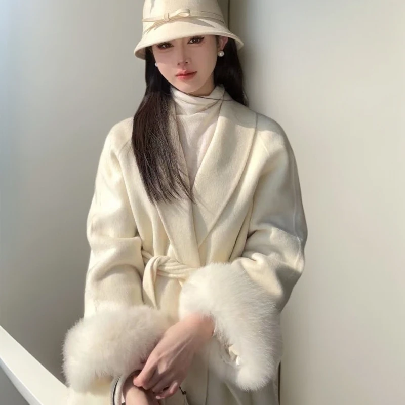 秋冬中长款双面绒毛呢外套女时尚百搭气质大衣