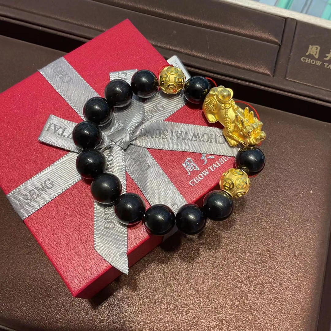 Chow Tai Seng/周大生周大生足金黑曜石搭配身背貔貅转运珠手串