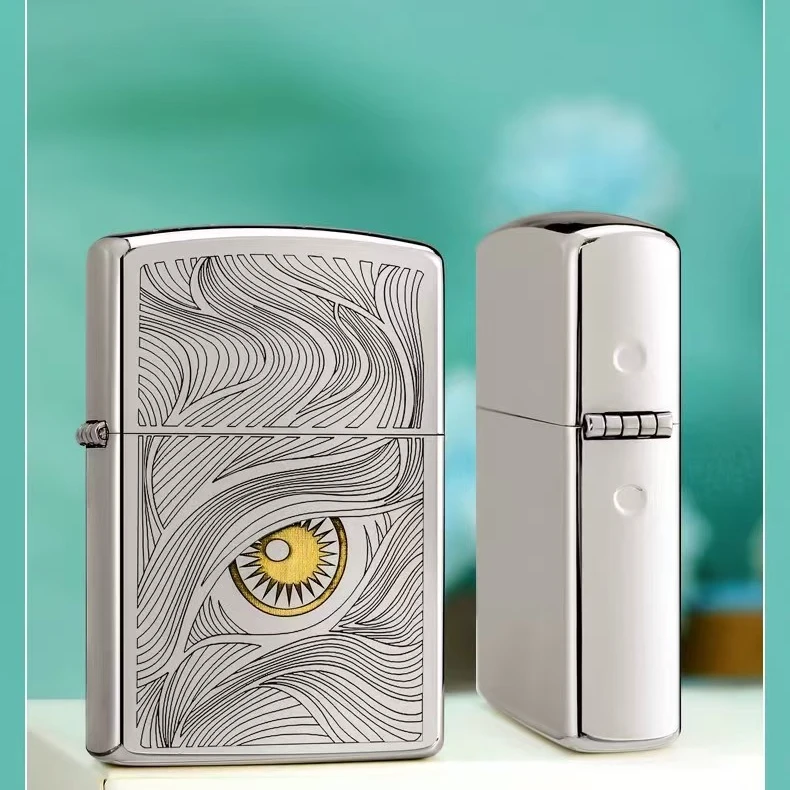 高端首领秋水含睛煤油创意打火机男士哈雷个性镜面防风原装雕刻