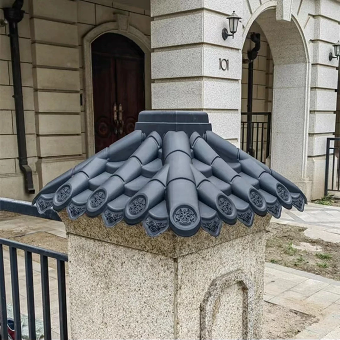 柱头帽大门柱子仿古屋檐瓦农村庭院PP树脂瓦装饰仿琉璃瓦围墙装饰