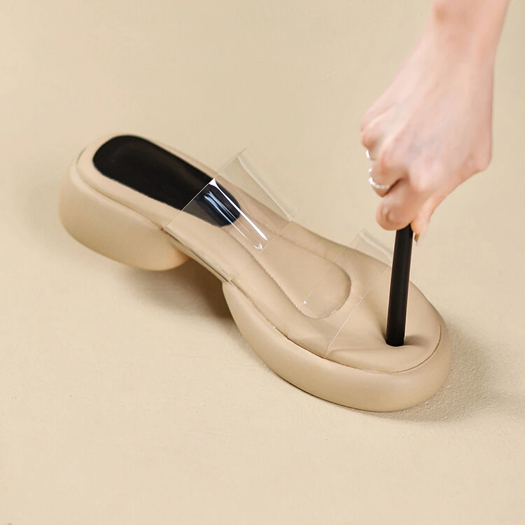软底踩屎感透明高跟凉拖鞋2024夏季新款防水台大码厚底一字拖外穿
