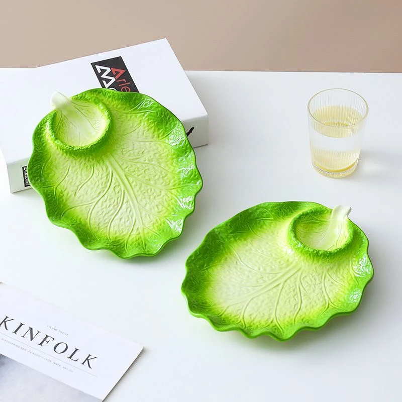 白菜造型9英寸饺子盘（两个）陶瓷釉下彩餐具