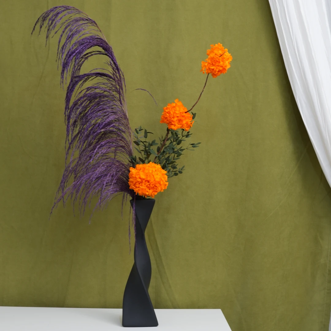 【芦苇】永生花绣球花高花瓶陶瓷花瓶玄关摆件客厅装饰品