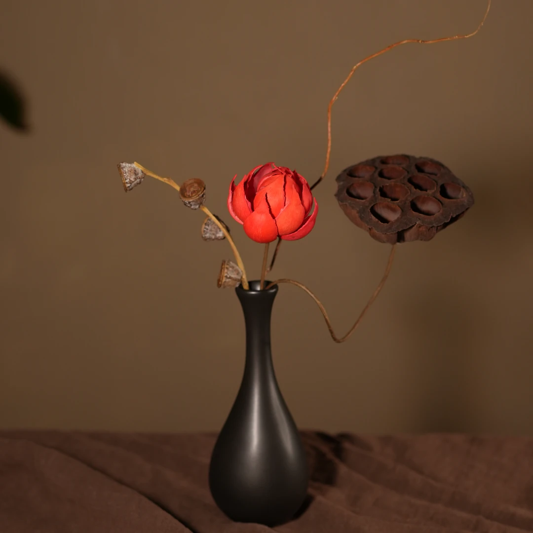 【听禅】真植物干花陶瓷花瓶手工干花永生花龙柳枝尤加利果干莲蓬