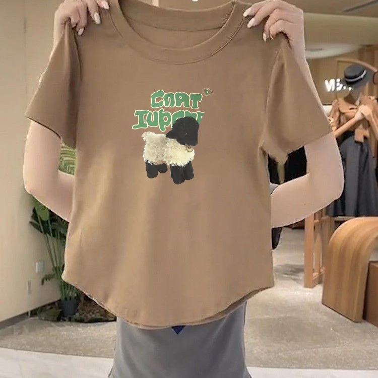纯棉正肩紧身收腰爱心不规则短袖t恤女夏季设计感小众显瘦上衣潮