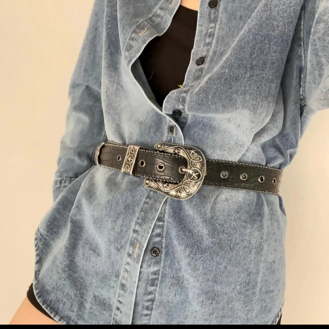 时尚潮流个性复古休闲百搭女士ins风黑色网红真皮腰带韩版裤腰带
