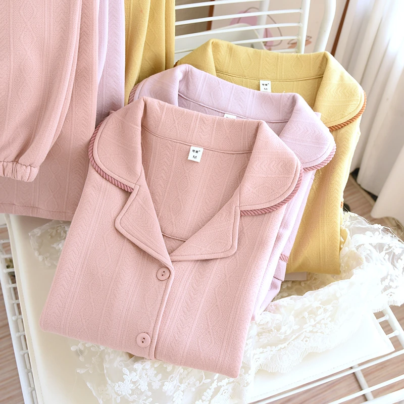 轻柔薄夹棉~【拒绝蕉绿】女士秋冬A类100%纯棉保暖空气棉睡衣家居服