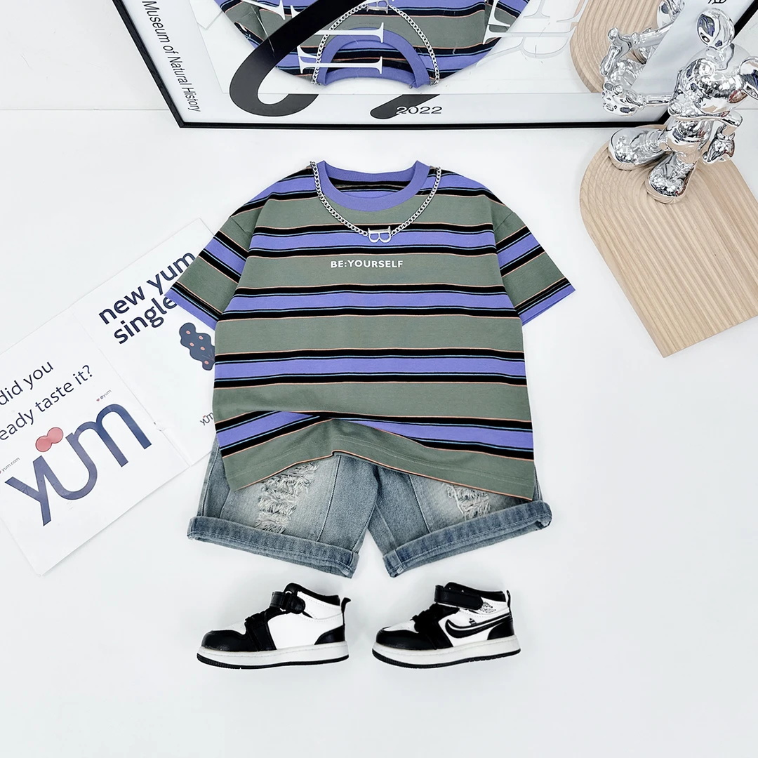 童装男童短袖T恤夏装2024新款儿童中大童休闲韩版圆领潮D-BD88213