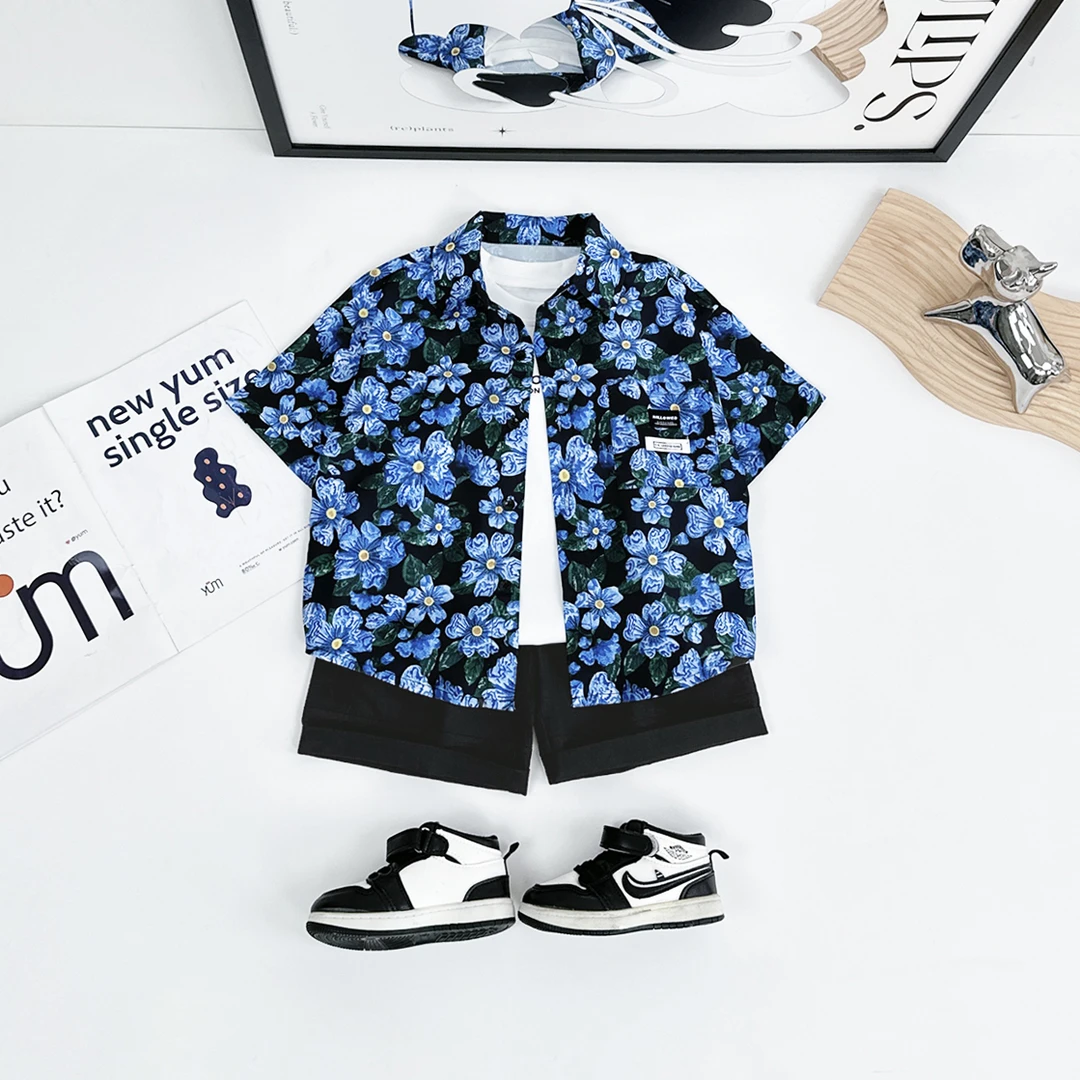 童装男童短袖衬衫2024夏季儿童中大童T恤上衣衬衣洋气潮D-WG26414