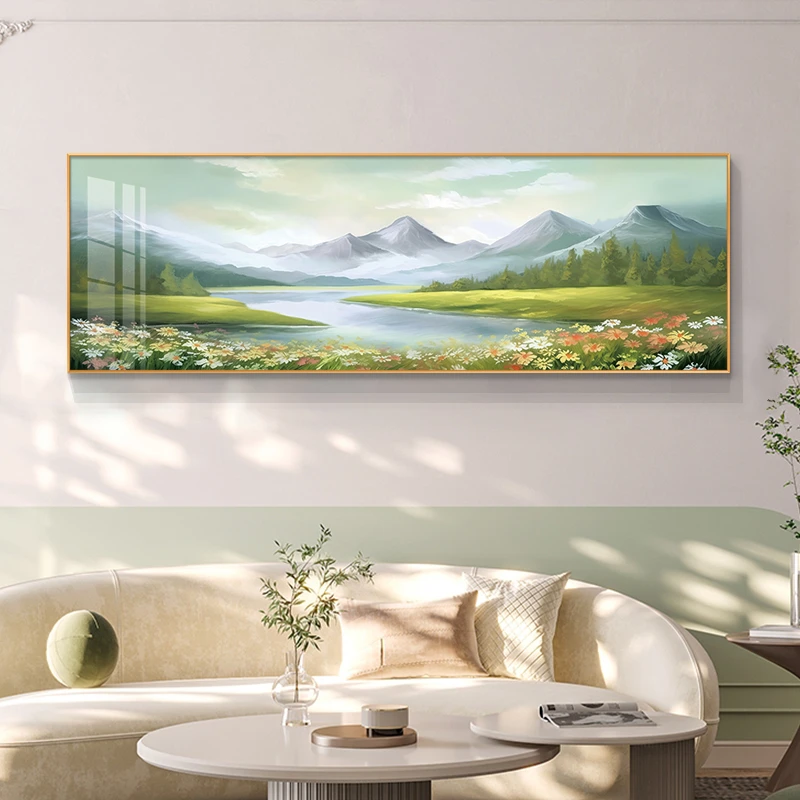 高档客厅装饰画沙发背景墙画奶油风山水风景横款壁画现代简约挂画