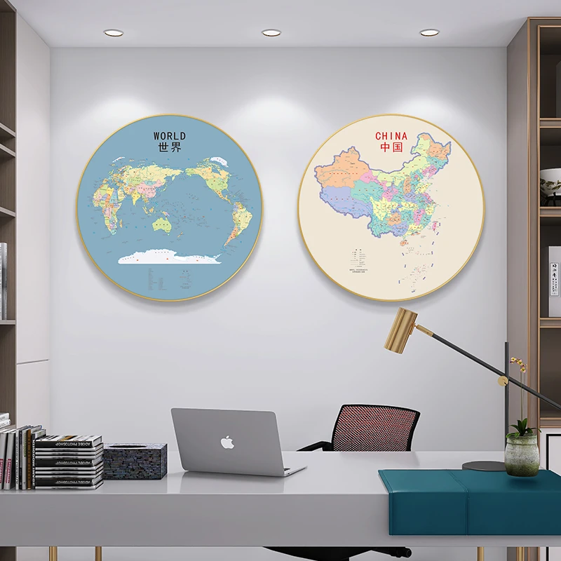 中国地图装饰画世界地图办公室书房客厅墙壁画儿童房走廊过道挂画